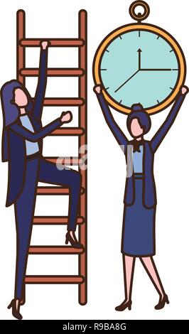 businesswomen with stair and clock avatar character Stock Vector Image ...