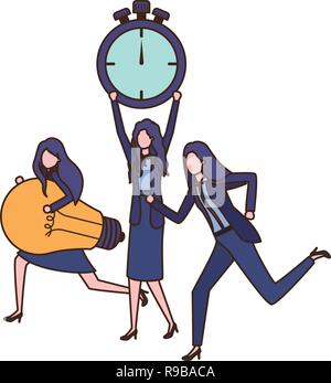 businesswomen with clock and light bulb character Stock Vector Image ...