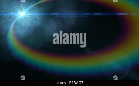 Abstract Natural lens flare with black background, 3D illustration Stock Photo