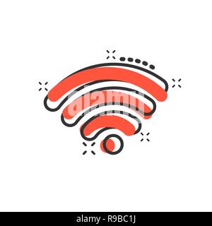 Wifi internet icon in comic style. Wi-fi wireless technology vector cartoon illustration pictogram. Network wifi business concept splash effect. Stock Vector