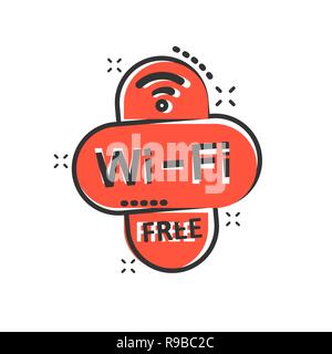 Wifi free icon in comic style. Wi-fi wireless technology vector cartoon illustration pictogram. Network wifi business concept splash effect. Stock Vector