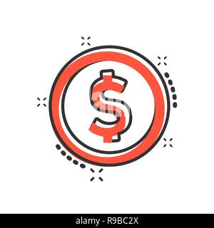 Coins stack icon in comic style. Dollar coin vector cartoon illustration pictogram. Money stacked business concept splash effect. Stock Vector