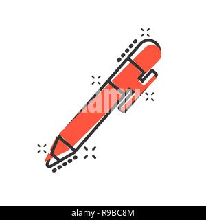 Pen icon in comic style. Highlighter vector cartoon illustration pictogram. Pen business concept splash effect. Stock Vector