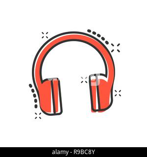 Headphone headset icon in comic style. Headphones vector cartoon illustration pictogram. Audio gadget business concept splash effect. Stock Vector