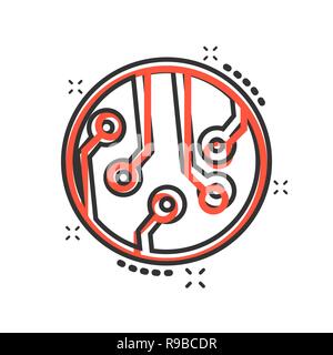 Circuit board icon in comic style. Technology microchip vector cartoon ...