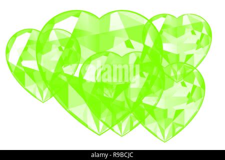 bright green hand drawn watercolor diamond jewel hearts background pattern Stock Photo