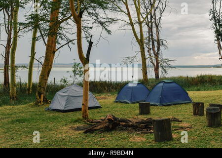 Camping at Lake Elementaita, Rift Valley, Kenya Stock Photo