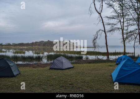 Camping at Lake Elementaita, Rift Valley, Kenya Stock Photo