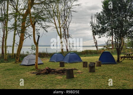 Camping at Lake Elementaita, Rift Valley, Kenya Stock Photo