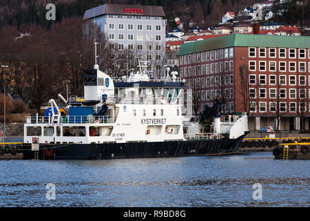 Norwegian Coastal Administration Oil pollution control vessel OV Utvaer (Utvær) in the port of Bergen, Norway. Stock Photo