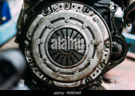 Used grunge dirty clutch kit on car service Stock Photo