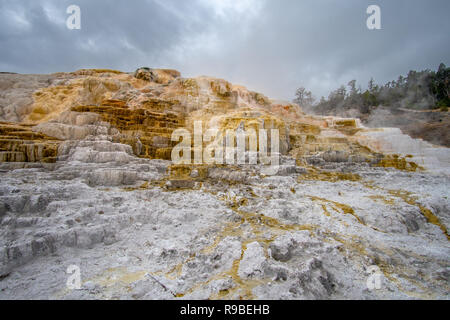 Mammoth Springs Geothermal Feature in Yellowstone National Park, Wyoming, USA in October (Autumn) 2018 Stock Photo