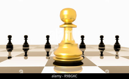 3D Rendering Front View of Many Pawn Chess with Leader in Front of