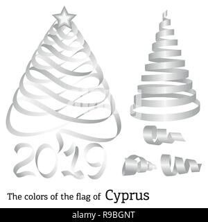 Ribbon in the shape of a Christmas tree with the colors of the flag of Cyprus Stock Vector