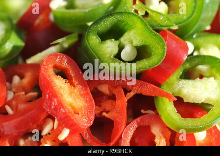 Closeup on red and green chopped chili Stock Photo
