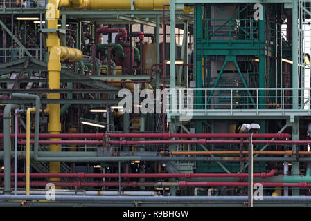 Colorful piping and many piping systems of a chemical plant Stock Photo