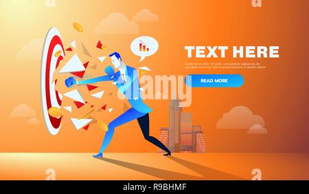 Businessman hitting and breaking the goal target vector illustration. Stock Vector