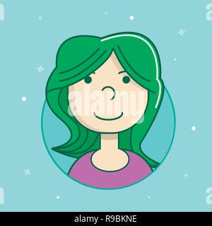 Female user avatar. Icon of attractive girl face. Flat filled outline vector portrait Stock Vector