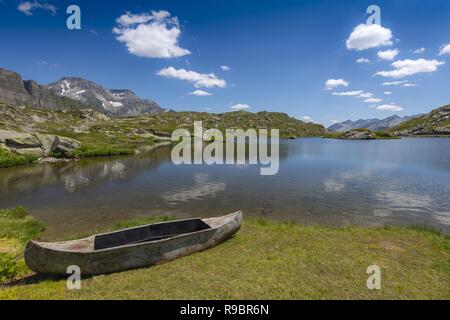 View at Moesola alpine lake near San Bernardino mountain pass, Switzerland. Stock Photo