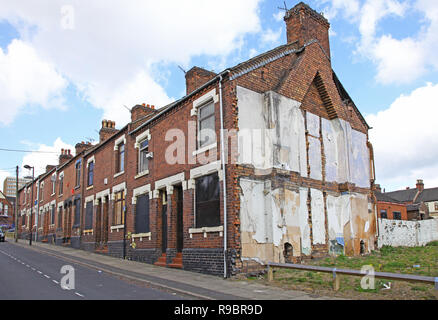 Derelict houses waiting to be demolished at Stoke-on-Trent, Staffordshire, England, UK Stock Photo