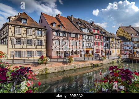 View of the historic town of Colmar, also known as Little Venice, with traditional colorful houses near by the river Lauch, Colmar, Alsace, France. Stock Photo