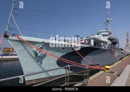 Ship museum Grom class destroyer ORP Blyskawica (Thunderbolt) in Port of Gdynia city, Poland. Stock Photo