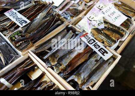 food stall inside Nishiki Market, Kyoto, Japan Stock Photo