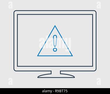 Computer Error Alarm line Icon on gray background. Stock Vector