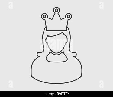 Awarded Women line Icon. Female symbol with crown on her head. Stock Vector