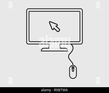 Mouse and cursors line  icon on computer monitor Stock Vector