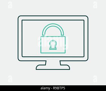 Computer Security line Icon on gray background Stock Vector