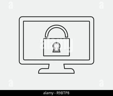 Computer Security line Icon on gray background Stock Vector