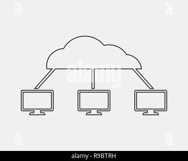 Cloud computing concept line icon on gray background. Stock Vector