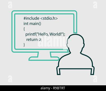Computer Programmer line Icon on gray background. Stock Vector