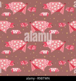Hand drawn quirky piggy seamless pattern. Stock Vector