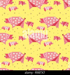 Hand drawn quirky piggy seamless pattern. Stock Vector