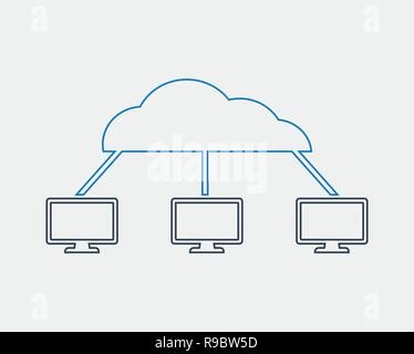 Cloud computing concept line icon on gray background. Stock Vector