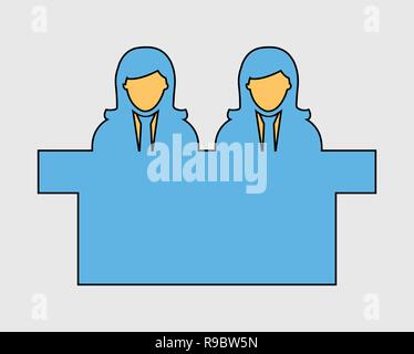 Colorful Interview Panel Icon with desk on gray background. Stock Vector