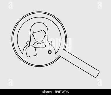 Search doctor line Icon on gray background. Stock Vector