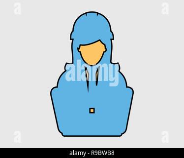 Colorful Computer Engineer Icon. Female symbol with computer monitor Stock Vector