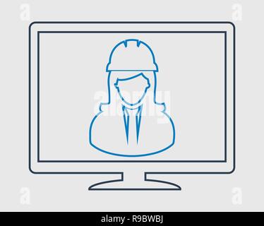 Online Engineering Service Icon. Female Symbol on mobile screen. Flat ...