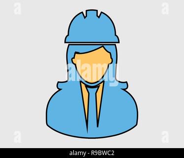Colorful Engineer Icon . Female symbol with helmet on head. Stock Vector