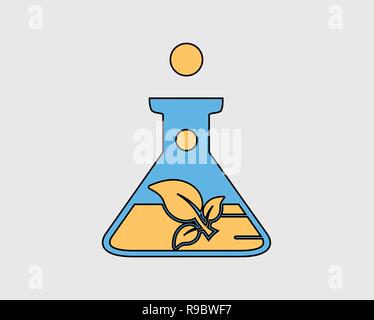 Colorful Bio Technology Icon. Plant symbol on flask sign. Stock Vector