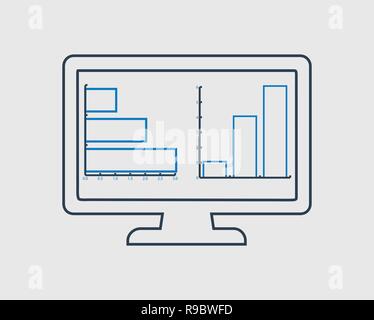 Computer Graph line Icon on gray background Stock Vector