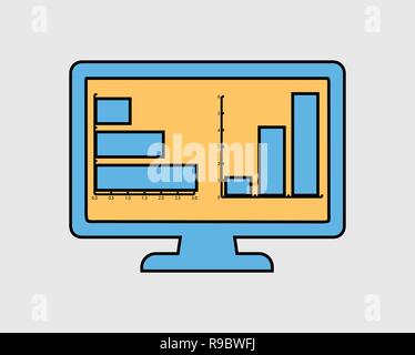 Colorful Computer Graph  Icon on gray background Stock Vector