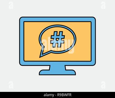 Colorful Hash tagging  icon on computer screen Stock Vector