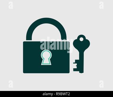 Lock and Key Icon on gray background Stock Vector