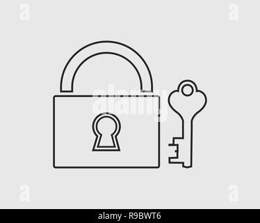 Lock and Key line Icon on gray background Stock Vector