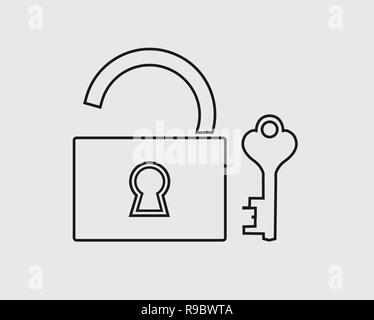 Lock and Key line Icon on gray background Stock Vector