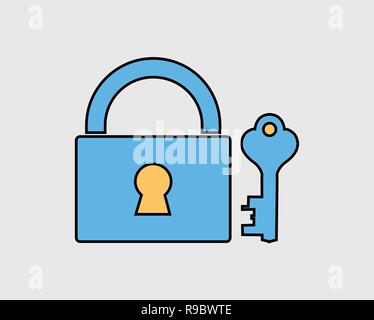 Colorful Lock and Key Icon on gray background Stock Vector